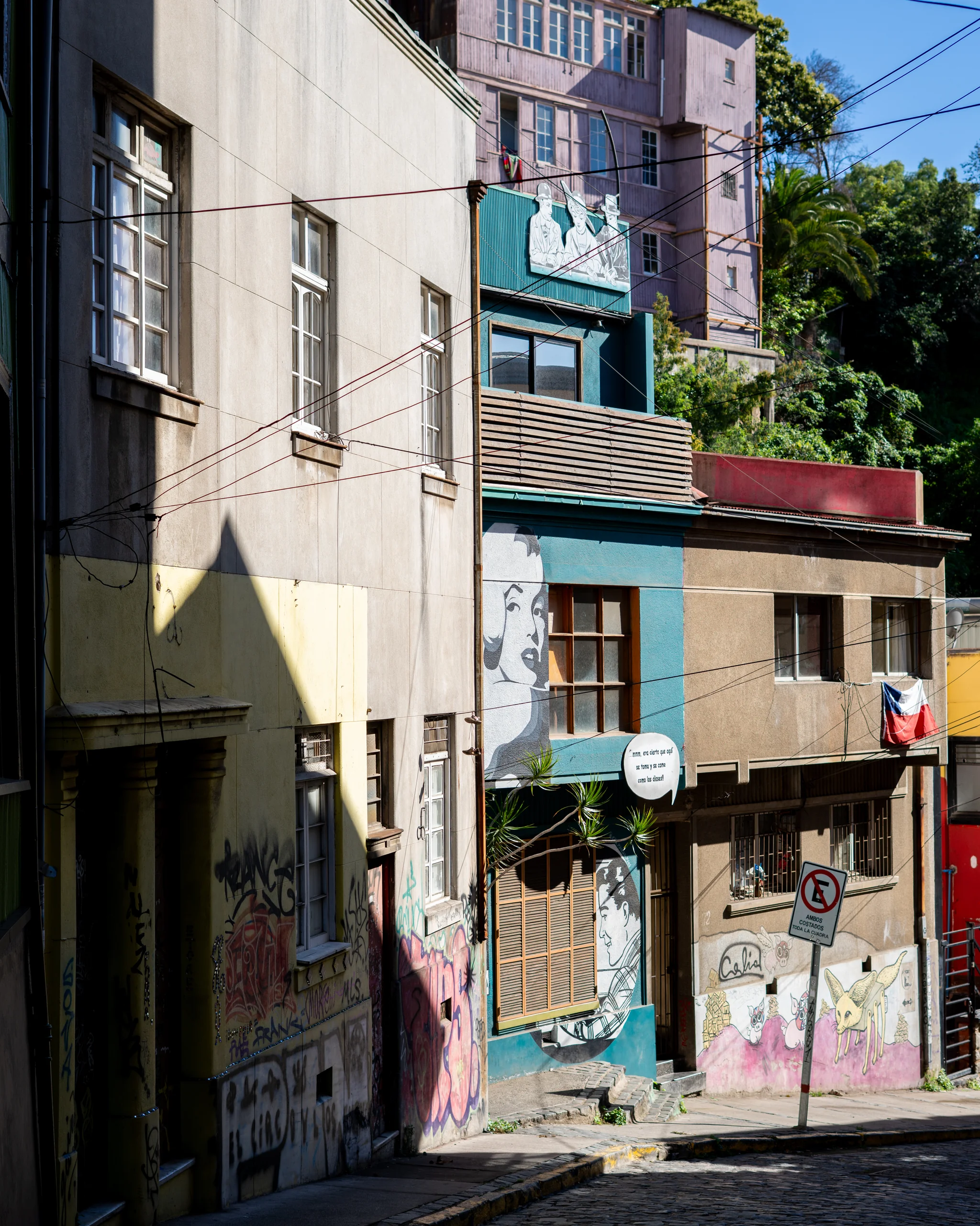 Una calle cualquiera que deja de ser cualquiera cuando la cubren de arte y banderas.